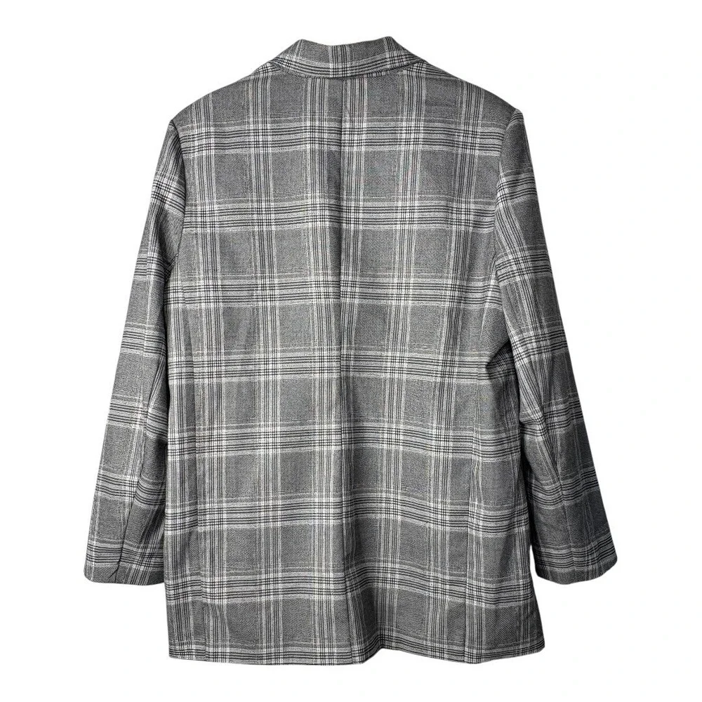 Steve Madden Plaid Double‎ Breasted Blazer Womens Large Gray Professional